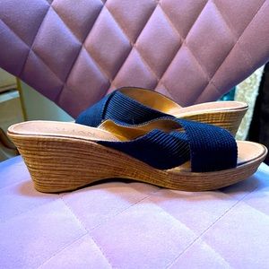Italian Shoemakers - Navy Blue - Sandals with 2 inch wedge